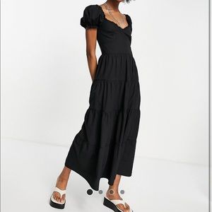 ASOS Black Milkmaid Poplin Dress with Puff Sleeves
